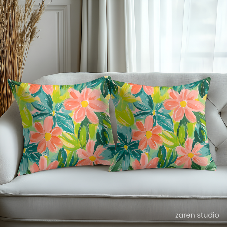 Floral Pillow Cover – Peach Garden | Bloom & Lush Collection