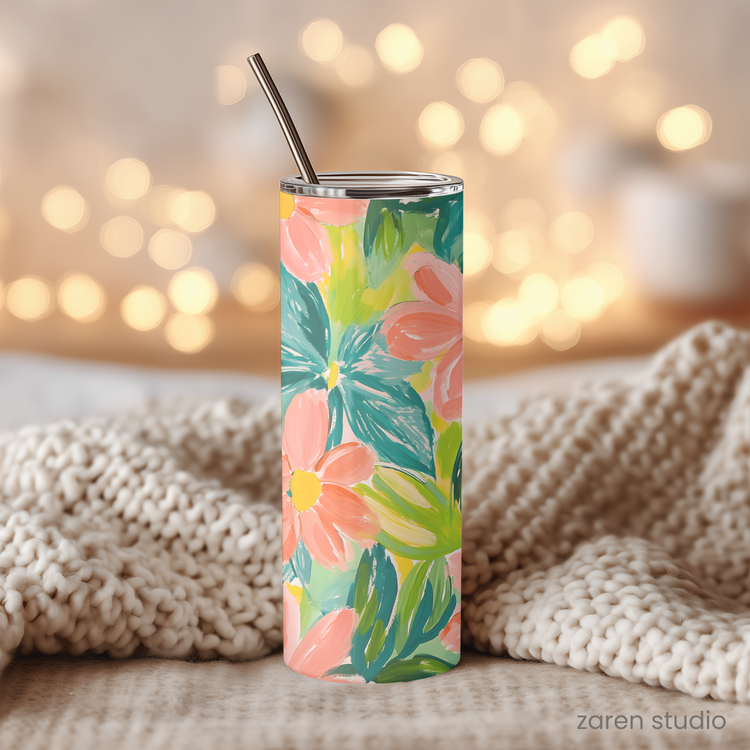 Tumbler 20oz – Peach Garden | Bloom & Lush Collection