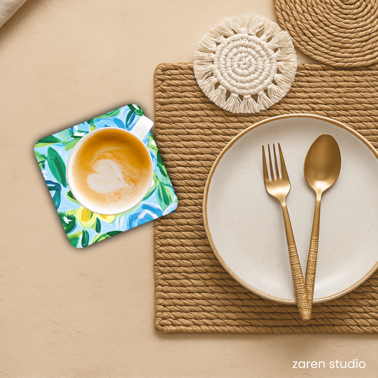 Floral Coaster Set of 4 – Blue Breeze | Bloom & Lush Collection