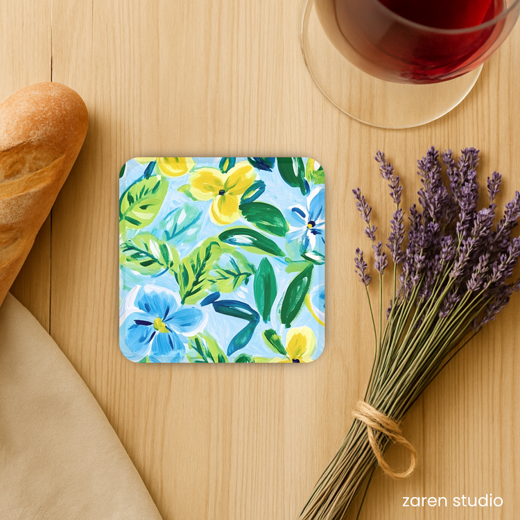 Floral Coaster Set of 4 – Blue Breeze | Bloom & Lush Collection