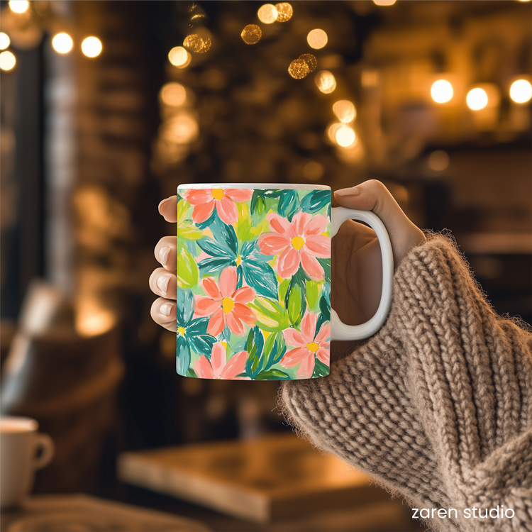 Floral Mug 11oz – Peach Garden | Bloom & Lush Collection