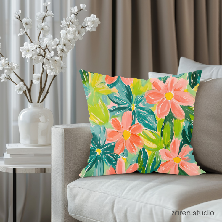 Floral Pillow Cover – Peach Garden | Bloom & Lush Collection