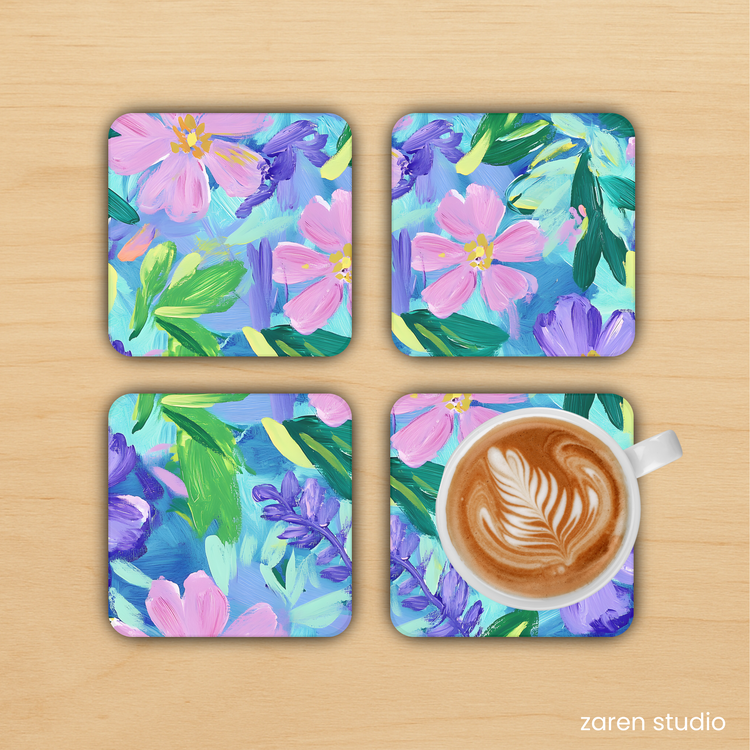 BLOOM Floral Coaster Set of 4 in Lavender Mist
