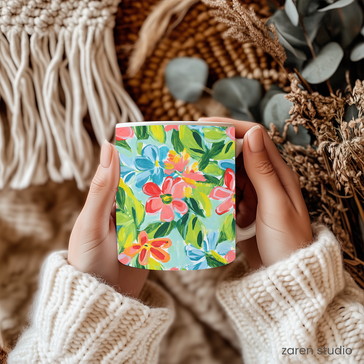 Floral Mug 11oz – Tropical Coral | Bloom & Lush Collection