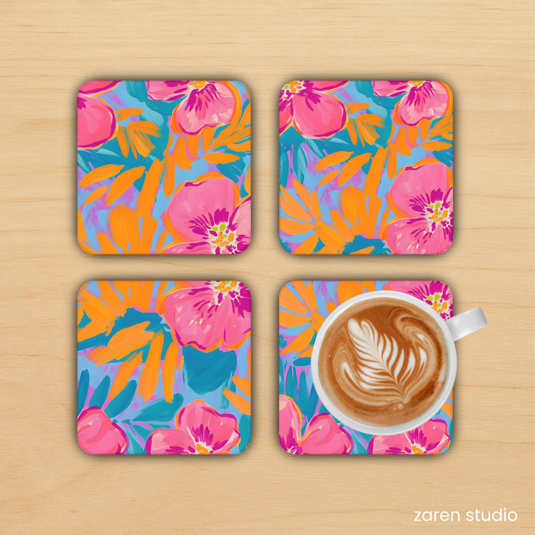 BLOOM Floral Coaster Set of 4 in Wild Orchid