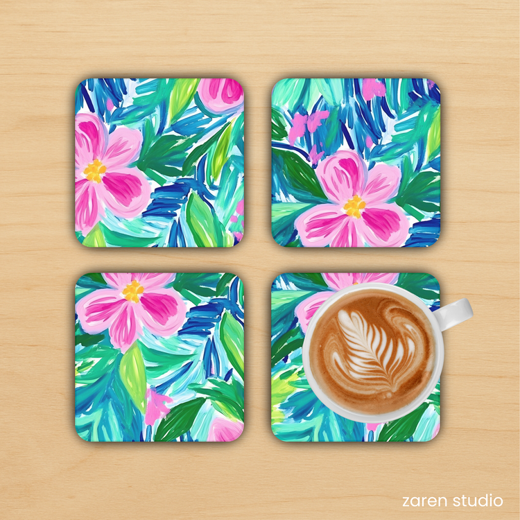 BLOOM Floral Coaster Set of 4 in Petal Rush