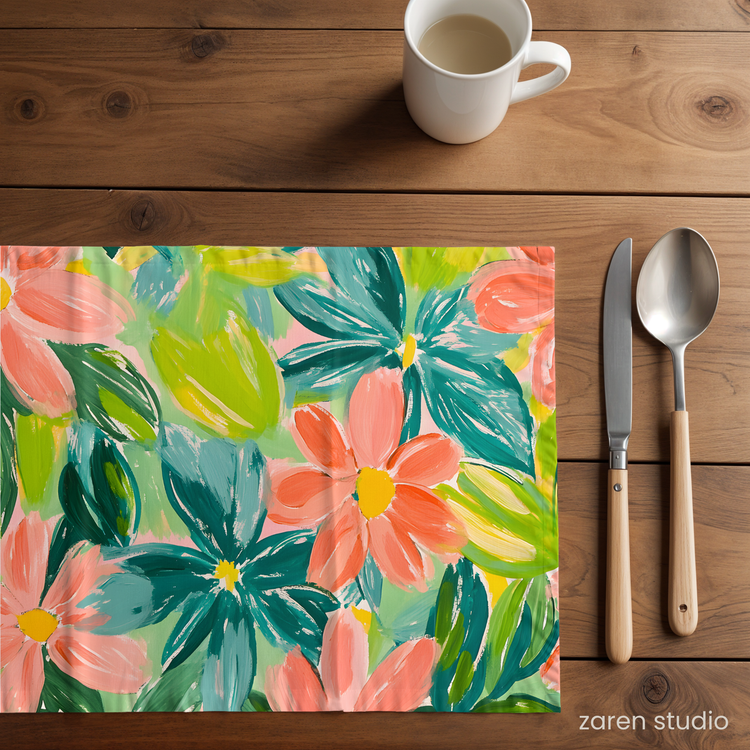 Floral Placemat Set of 4 – Peach Garden | Bloom & Lush Collection
