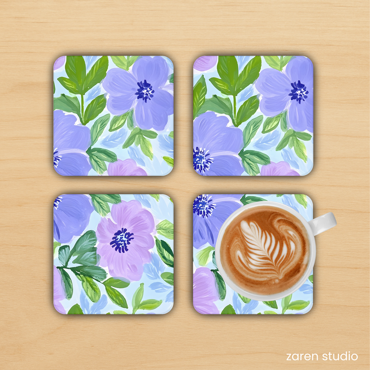 BLOOM Floral Coaster Set of 4 in Lilac Dream