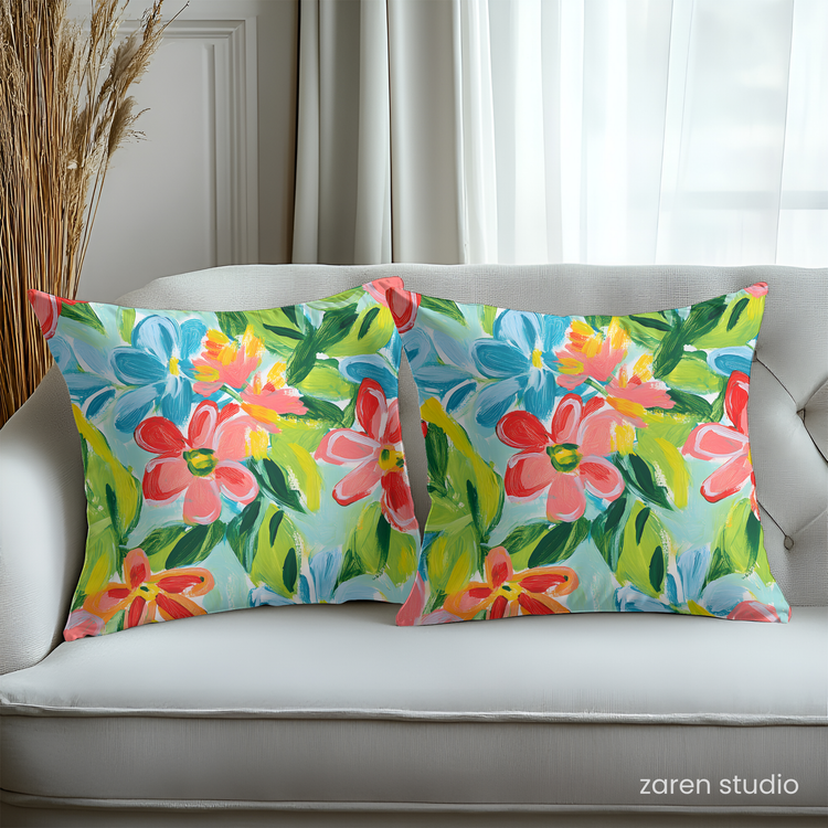 Floral Pillow Cover – Tropical Coral | Bloom & Lush Collection