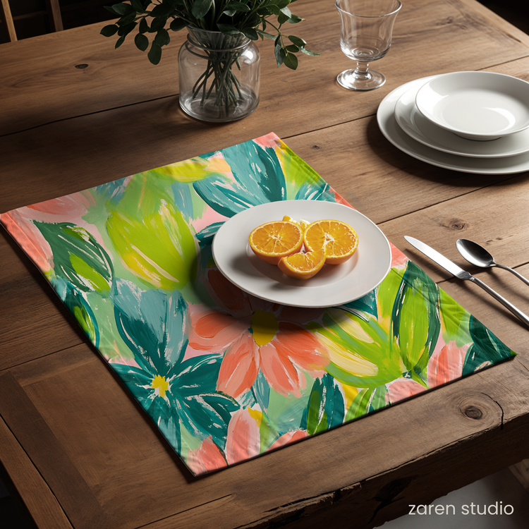 Floral Placemat Set of 4 – Peach Garden | Bloom & Lush Collection