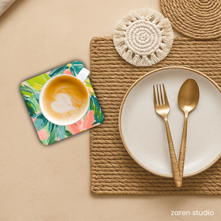 Floral Coaster Set of 4 – Peach Garden | Bloom & Lush Collection