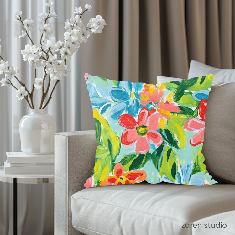 Floral Pillow Cover – Tropical Coral | Bloom & Lush Collection