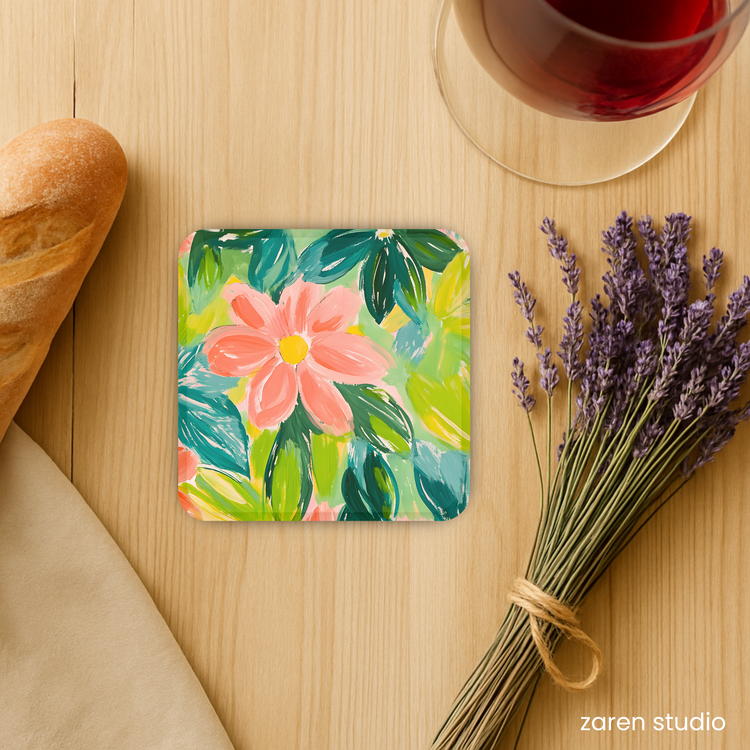 Floral Coaster Set of 4 – Peach Garden | Bloom & Lush Collection