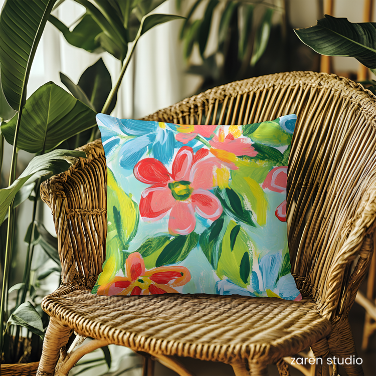 Floral Pillow Cover – Tropical Coral | Bloom & Lush Collection