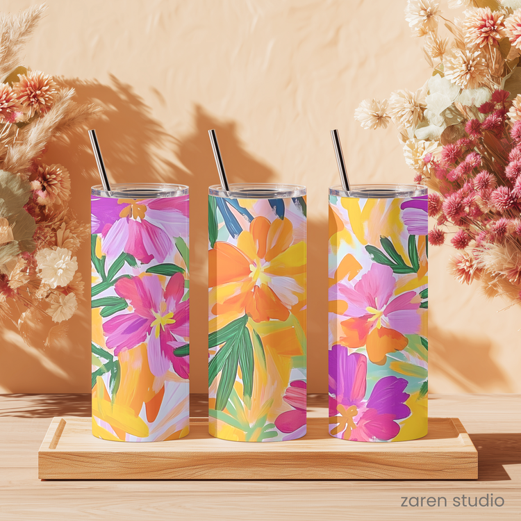 Close-up of the Spring Vibes floral print on the BLOOM tumbler