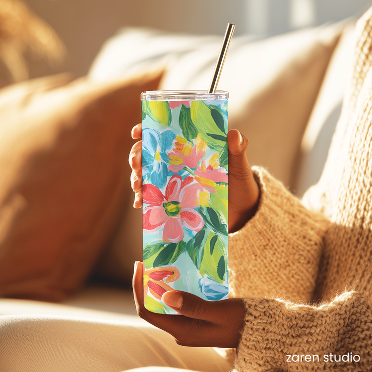 BLOOM Floral 20oz Tumbler in Tropical Coral