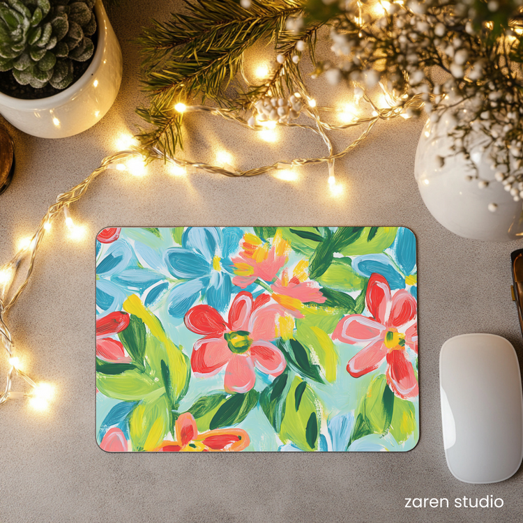 Floral Mouse Pad – Tropical Coral | Bloom & Lush Collection