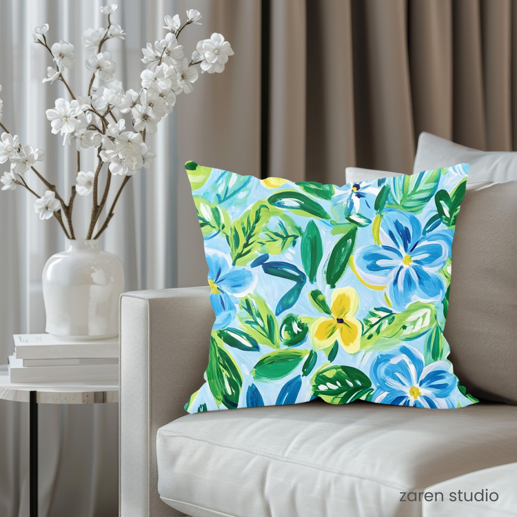 Floral Pillow Cover – Blue Breeze | Bloom & Lush Collection