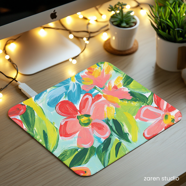 Floral Mouse Pad – Tropical Coral | Bloom & Lush Collection