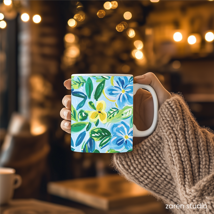 Floral Mug 11oz – Blue Breeze | Bloom & Lush Collection