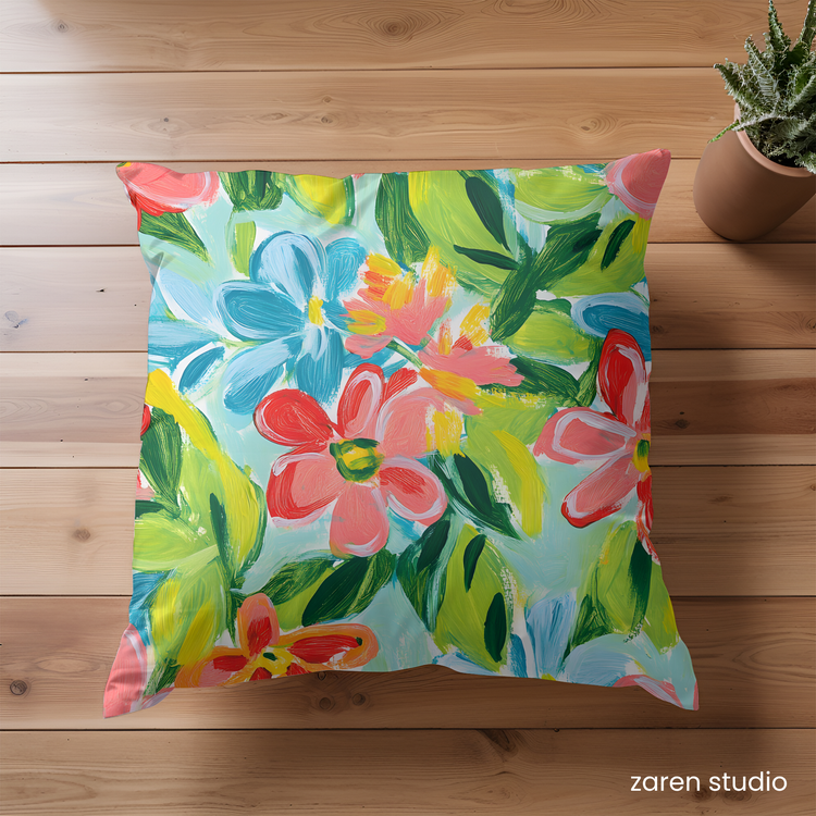 Floral Pillow Cover – Tropical Coral | Bloom & Lush Collection