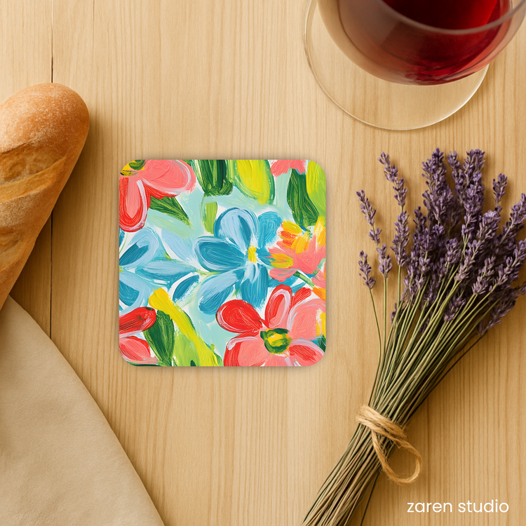 Floral Coaster Set of 4 – Tropical Coral | Bloom & Lush Collection