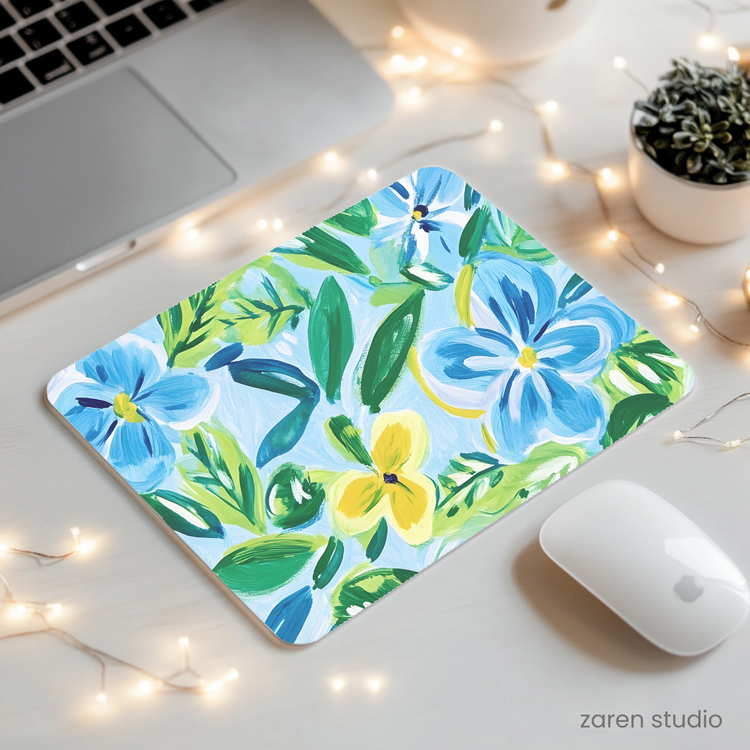 Floral Mouse Pad – Blue Breeze | Bloom & Lush Collection