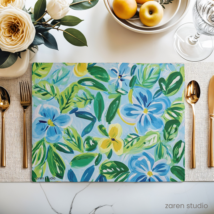 Floral Placemat Set of 4 – Blue Breeze | Bloom & Lush Collection
