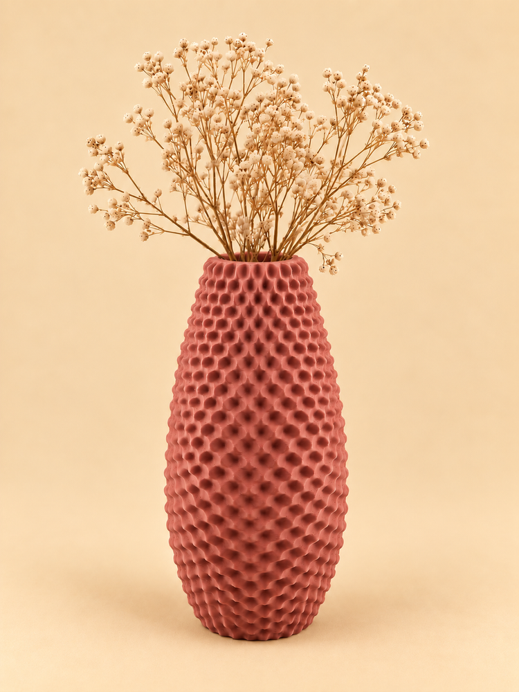 CALIX honeycomb vase in rosewood on a shelf