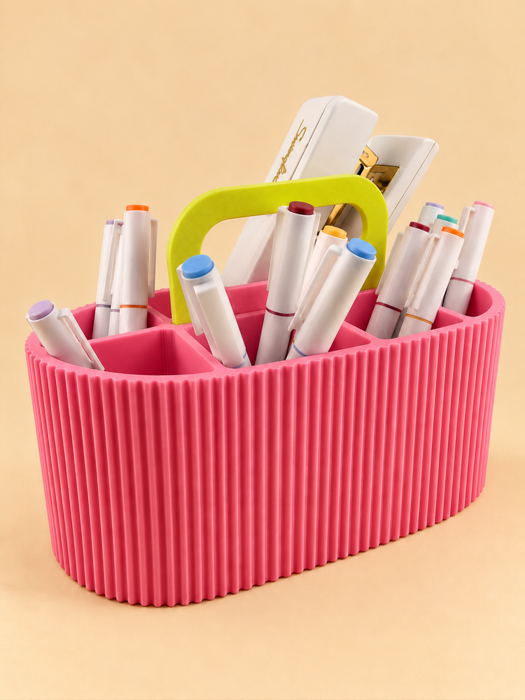 ZIGGY ribbed caddy in pink with the handle up