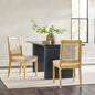 Modern Solid Wood Dining Chair With Rattan Inset Back, Set Of 2, Natural