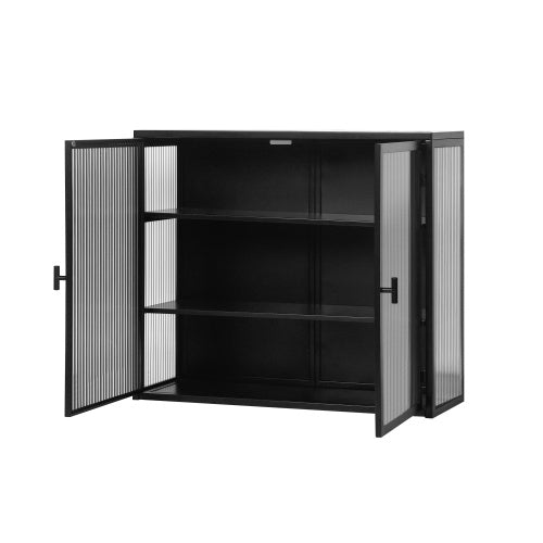 Modern Two-door Wall Cabinet With Glass Door With Three Levels Of Storage For Entrance Living Room, Bathroom, Dining Room, Black Unavailable Platforms- Temu