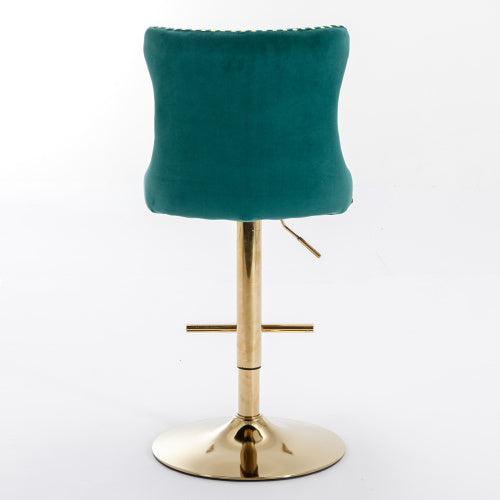 Golden Swivel Velvet Barstools Adjustable Seat Height Green