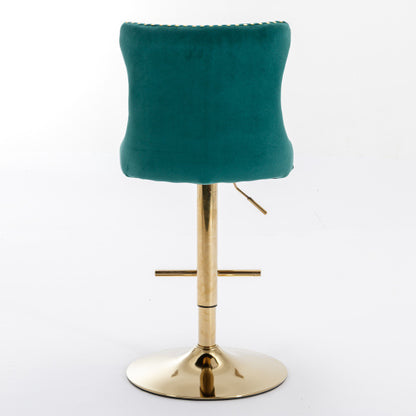 Golden Swivel Velvet Barstools Adjustable Seat Height Green