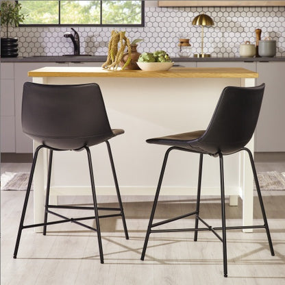 Modern Upholstered Counter Stool With Metal X Base, Set Of 2, Black