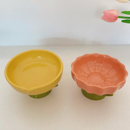 Budding Flower Bowl Ceramic Cat Bowl for Pets