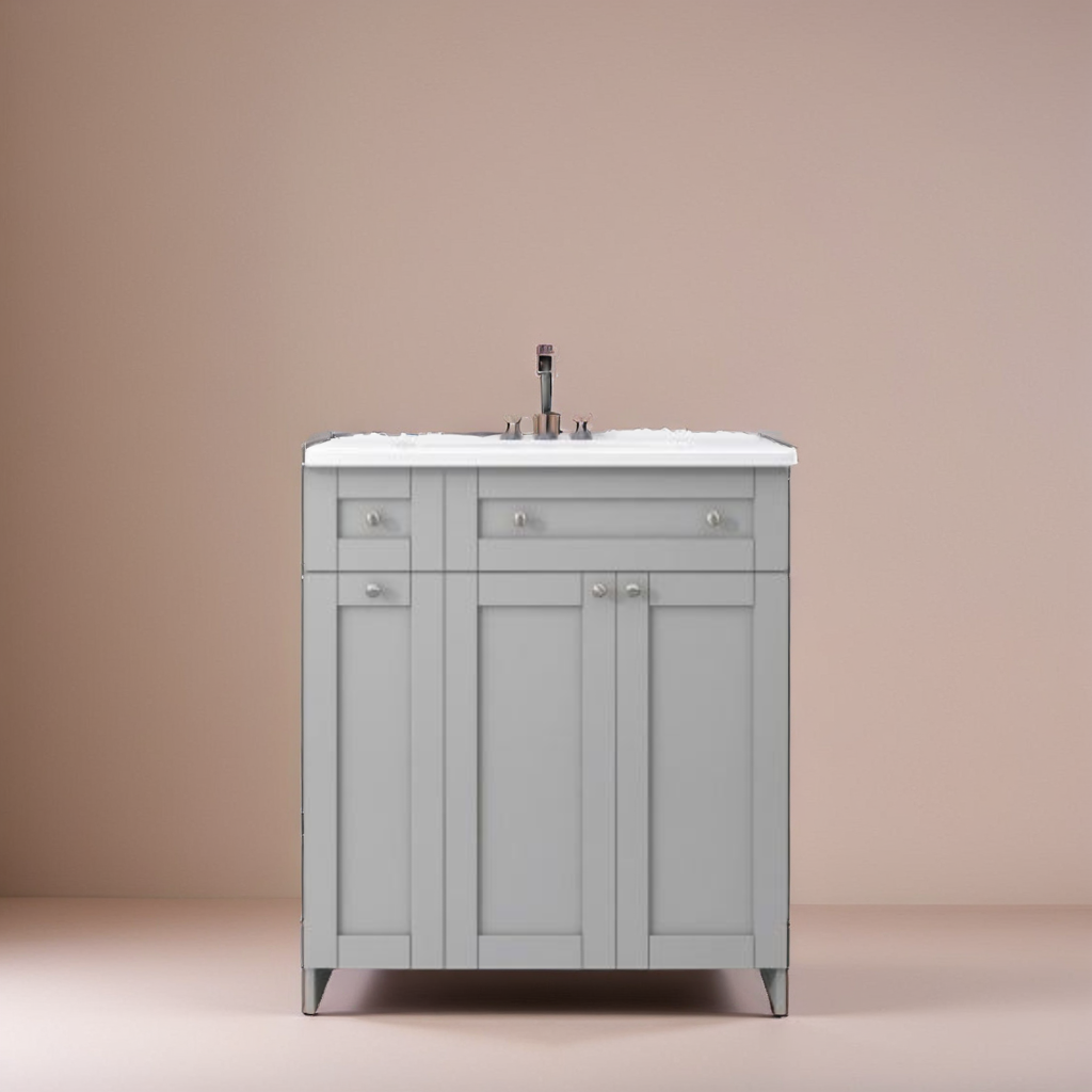 Elegant Grey Bathroom Vanity With Ceramic Sink Combo