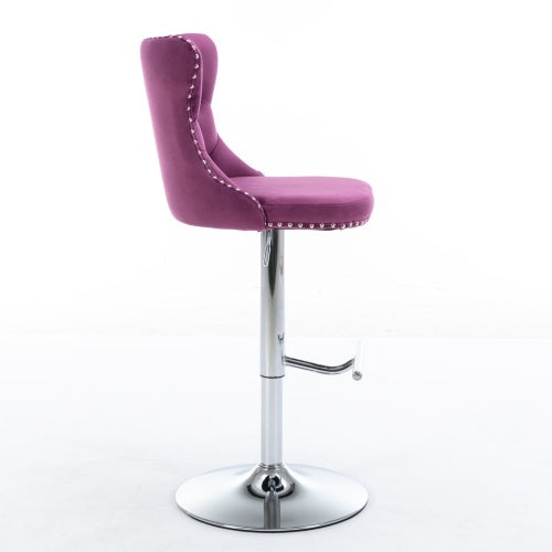 Swivel Velvet Barstools Adjusatble Seat Height From 25-33 Inch Purple,Set Of 2