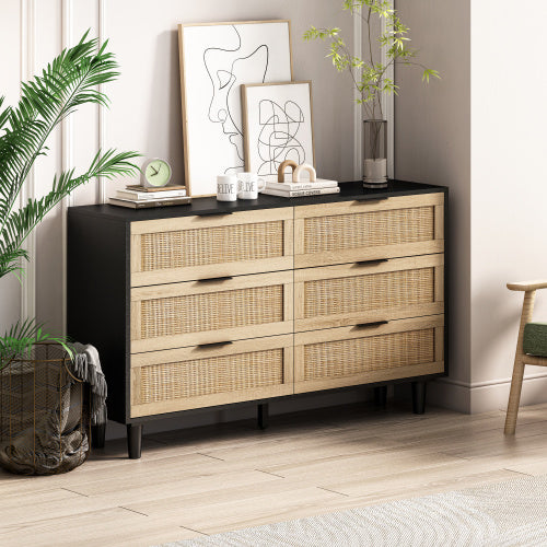 Rattan Storage Cabinet with Drawers for Bedroom