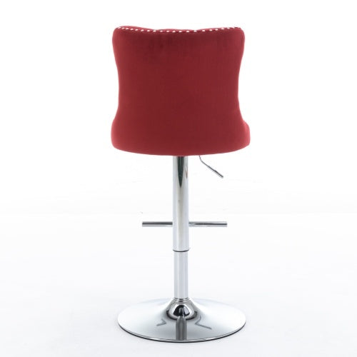 Swivel Velvet Barstools Adjusatble Seat Height From 25-33 Inch Burgundy,Set Of 2