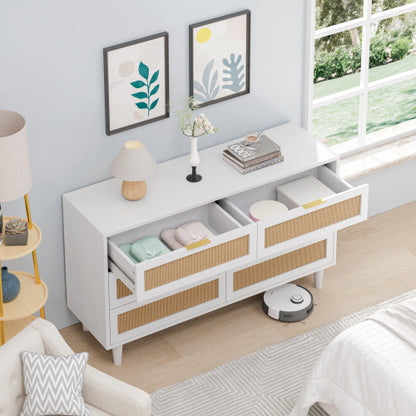 White Rattan Storage Cabinet with 6 Drawers