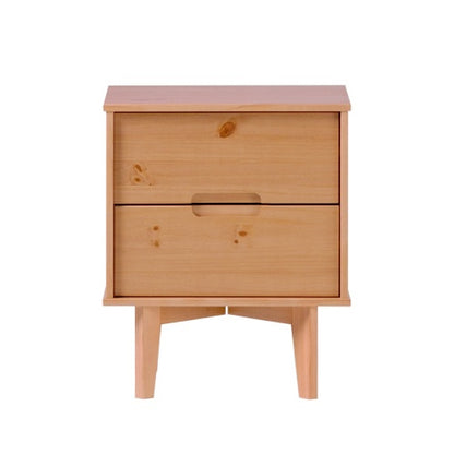 Mid-Century Modern Solid Wood 2-Drawer Nightstand