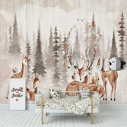 Hand-Painted 3D Mural Wallpaper with Vintage Elk