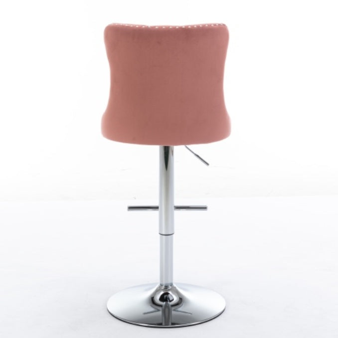 Swivel Velvet Barstools Adjusatble Seat Height From 25-33 Inch Pink,Set Of 2