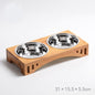 Solid Wood Frame Cat Food Ceramic Bowl Set