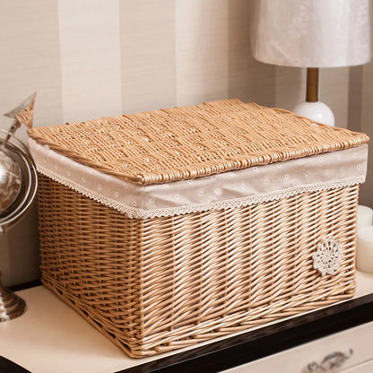 Rattan Wicker Storage Basket With Lid