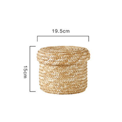 Wheat Straw Desktop Storage Basket With Lid