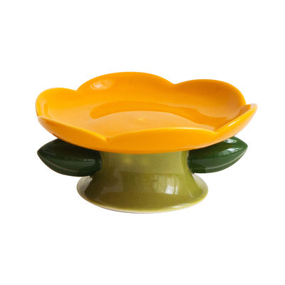 Flower Ceramic Cat Bowl Tall Food Bowl - Stylish Design