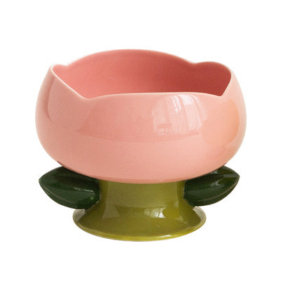 Flower Ceramic Cat Bowl Tall Food Bowl - Stylish Design