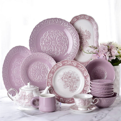 Embossed Cutlery Set Household Ceramic Purple Dish Combination